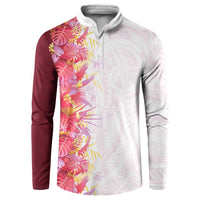 Hawaii Tropical Plant Akala Button Sweatshirt Vibrant Polynesian Pattern LT01 Pink - Polynesian Pride