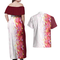 Hawaii Tropical Plant Akala Couples Matching Off Shoulder Maxi Dress and Hawaiian Shirt Vibrant Polynesian Pattern LT01 - Polynesian Pride