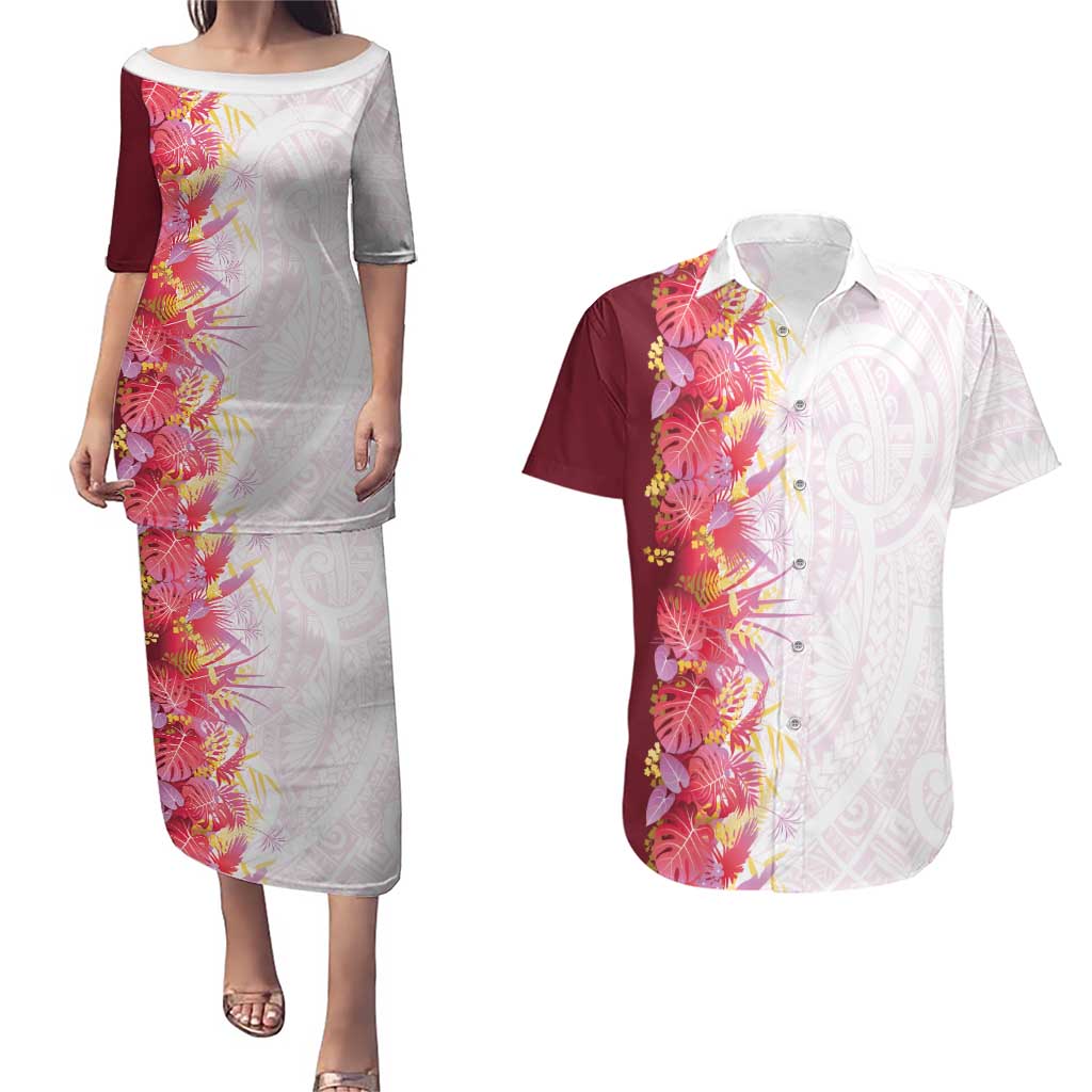 Hawaii Tropical Plant Akala Couples Matching Puletasi and Hawaiian Shirt Vibrant Polynesian Pattern LT01 Pink - Polynesian Pride