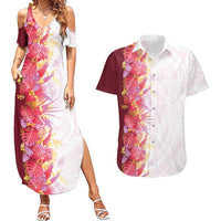Hawaii Tropical Plant Akala Couples Matching Summer Maxi Dress and Hawaiian Shirt Vibrant Polynesian Pattern LT01 Pink - Polynesian Pride