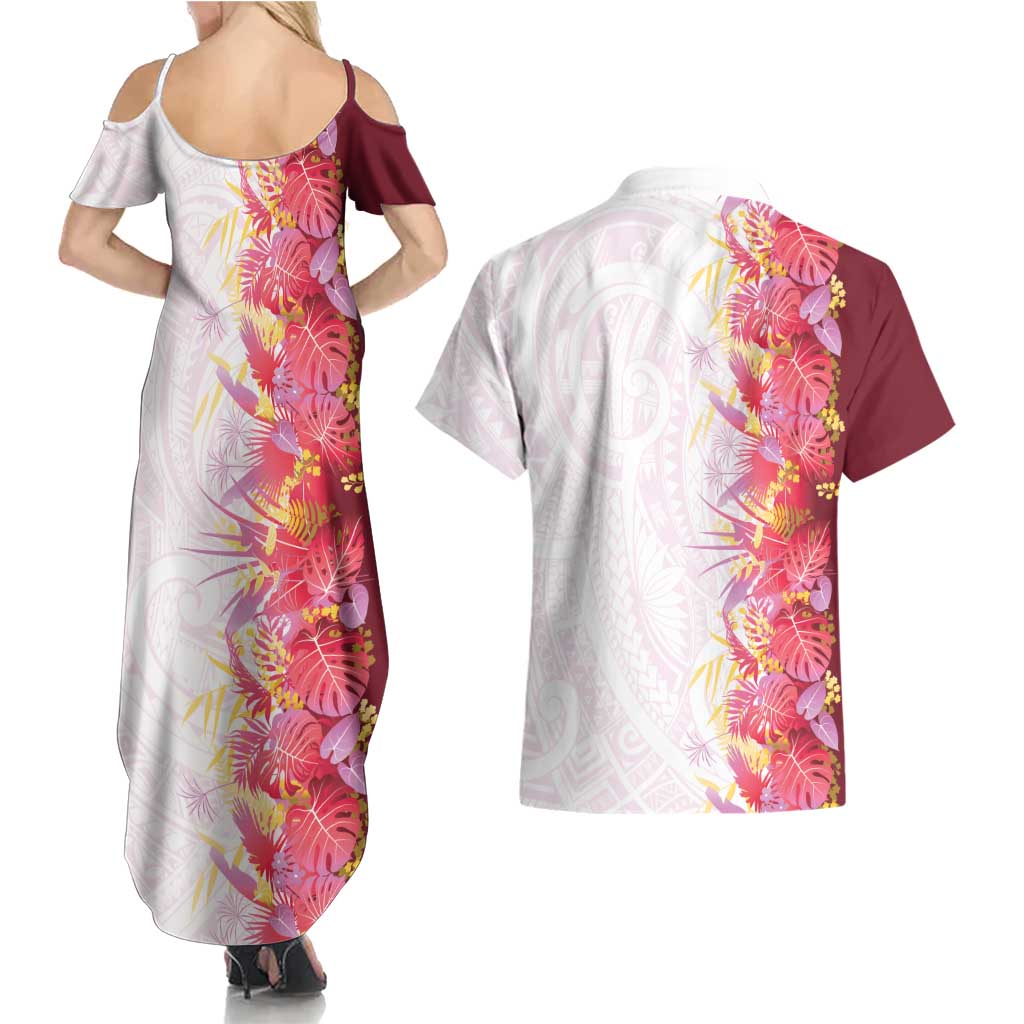Hawaii Tropical Plant Akala Couples Matching Summer Maxi Dress and Hawaiian Shirt Vibrant Polynesian Pattern LT01 - Polynesian Pride
