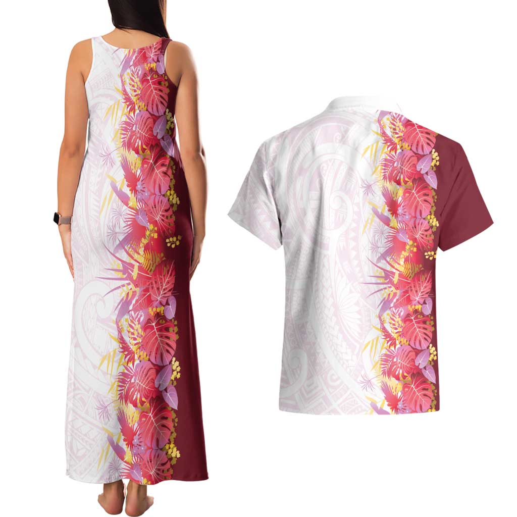 Hawaii Tropical Plant Akala Couples Matching Tank Maxi Dress and Hawaiian Shirt Vibrant Polynesian Pattern LT01 - Polynesian Pride