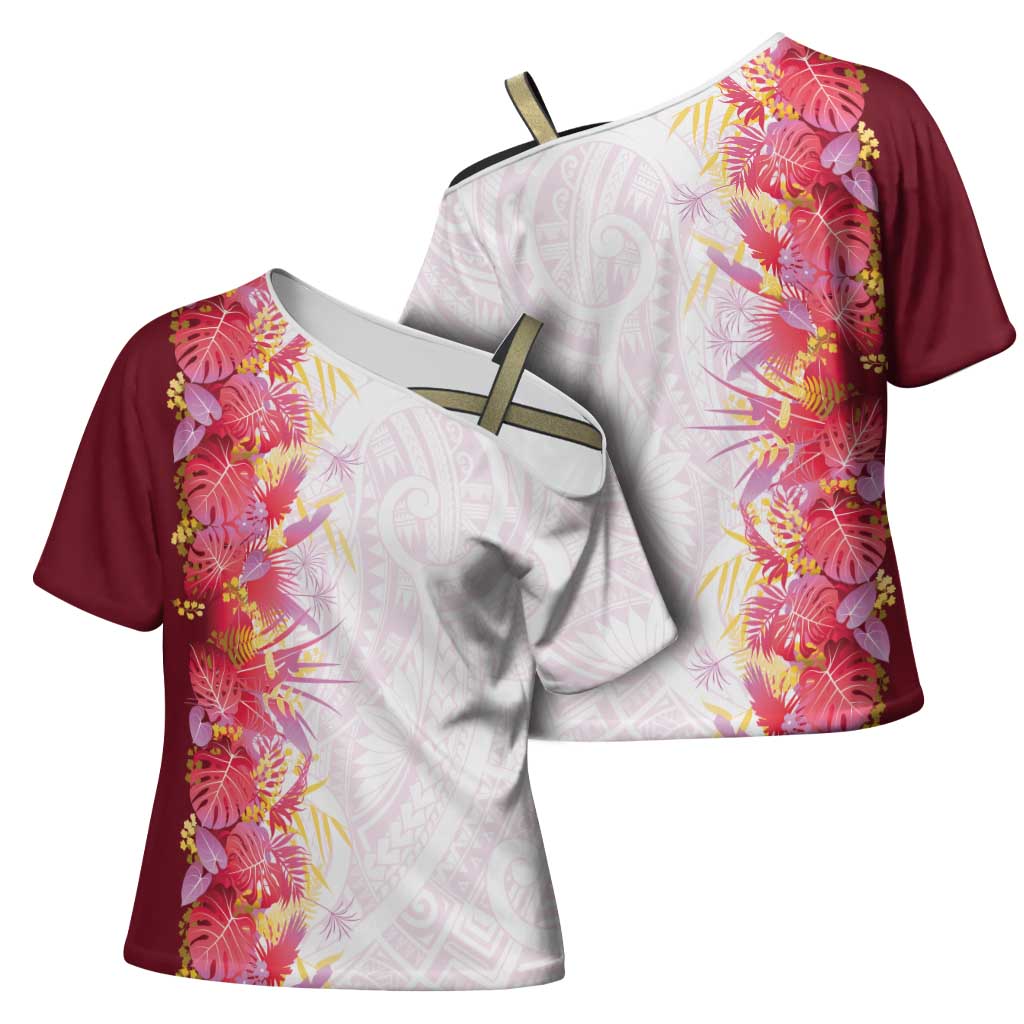 Hawaii Tropical Plant Akala Cross Shoulder Shirt Vibrant Polynesian Pattern LT01 - Polynesian Pride