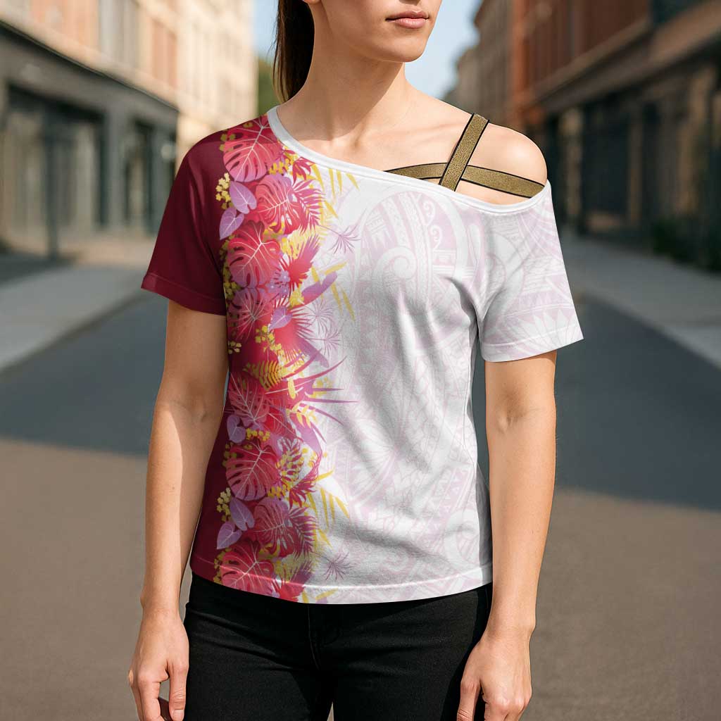 Hawaii Tropical Plant Akala Cross Shoulder Shirt Vibrant Polynesian Pattern LT01 - Polynesian Pride