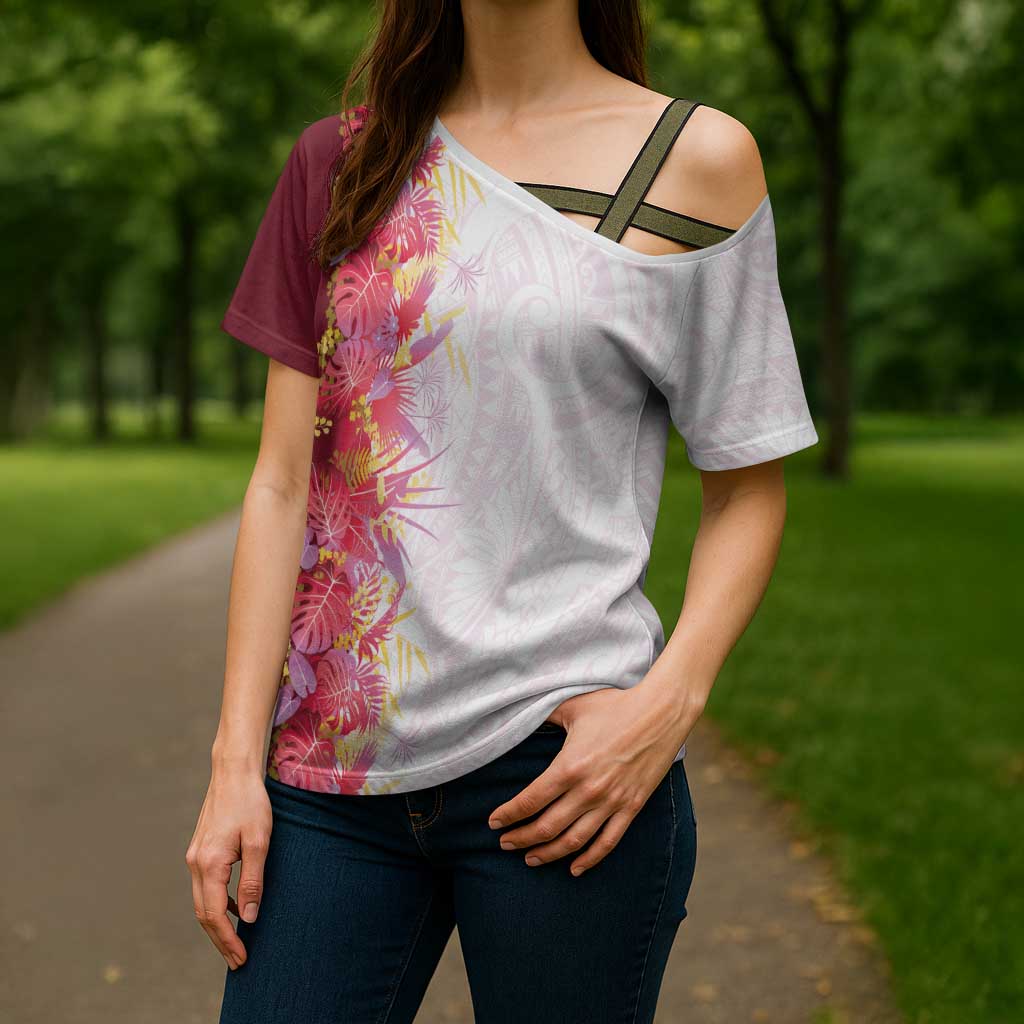 Hawaii Tropical Plant Akala Cross Shoulder Shirt Vibrant Polynesian Pattern LT01 - Polynesian Pride
