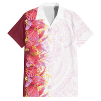 Hawaii Tropical Plant Akala Family Matching Off The Shoulder Long Sleeve Dress and Hawaiian Shirt Vibrant Polynesian Pattern