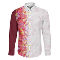 Hawaii Tropical Plant Akala Family Matching Off The Shoulder Long Sleeve Dress and Hawaiian Shirt Vibrant Polynesian Pattern