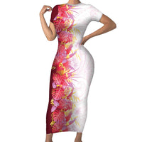 Hawaii Tropical Plant Akala Family Matching Short Sleeve Bodycon Dress and Hawaiian Shirt Vibrant Polynesian Pattern