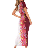 Hawaii Tropical Plant Akala Family Matching Short Sleeve Bodycon Dress and Hawaiian Shirt Vibrant Polynesian Pattern