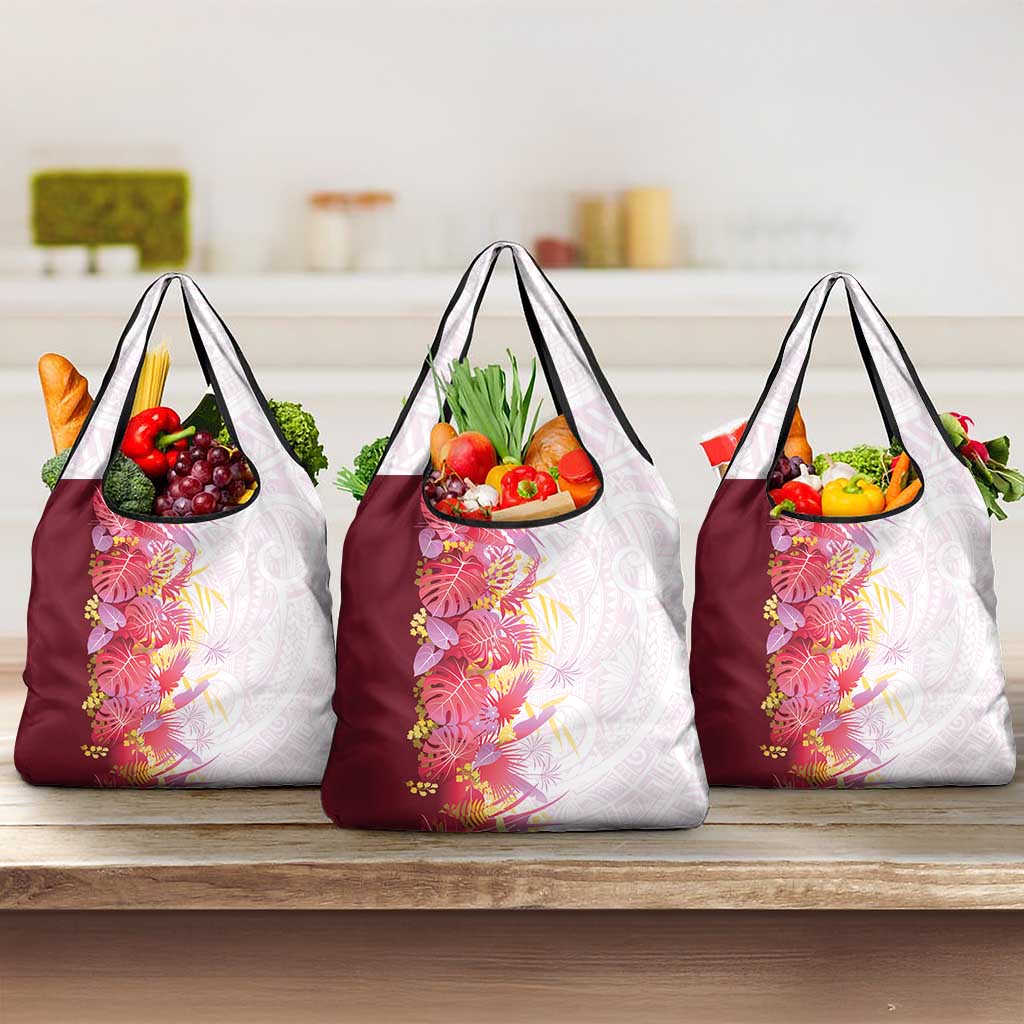 Hawaii Tropical Plant Akala Grocery Bag Vibrant Polynesian Pattern LT01 3-pack One Size Pink - Polynesian Pride