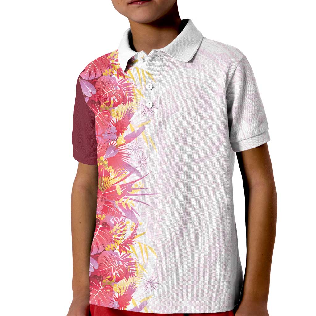 Hawaii Tropical Plant Akala Kid Polo Shirt Vibrant Polynesian Pattern LT01 Kid Pink - Polynesian Pride