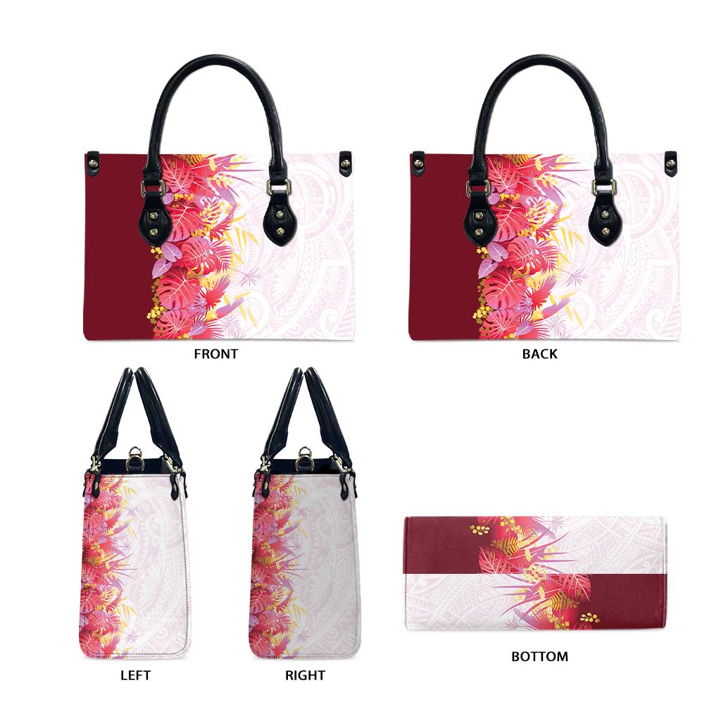 Hawaii Tropical Plant Akala Leather Bag Vibrant Polynesian Pattern LT01 - Polynesian Pride