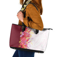 Hawaii Tropical Plant Akala Leather Tote Bag Vibrant Polynesian Pattern LT01 Pink - Polynesian Pride