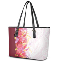 Hawaii Tropical Plant Akala Leather Tote Bag Vibrant Polynesian Pattern LT01 - Polynesian Pride