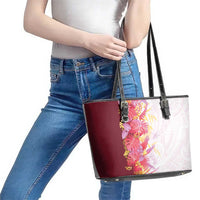 Hawaii Tropical Plant Akala Leather Tote Bag Vibrant Polynesian Pattern LT01 - Polynesian Pride
