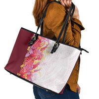 Hawaii Tropical Plant Akala Leather Tote Bag Vibrant Polynesian Pattern LT01 - Polynesian Pride