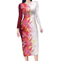 Hawaii Tropical Plant Akala Long Sleeve Bodycon Dress Vibrant Polynesian Pattern LT01 Long Dress Pink - Polynesian Pride