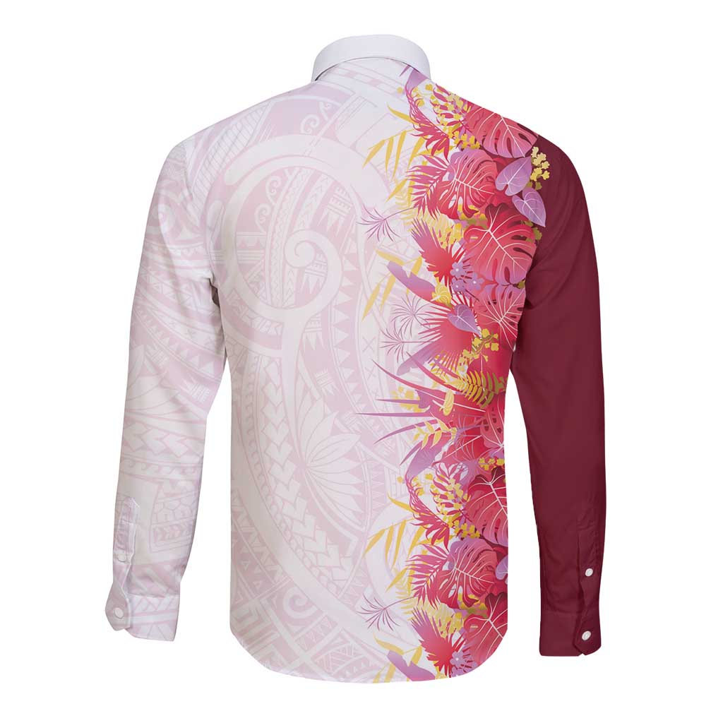 Hawaii Tropical Plant Akala Long Sleeve Button Shirt Vibrant Polynesian Pattern LT01 - Polynesian Pride