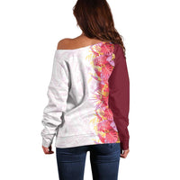 Hawaii Tropical Plant Akala Off Shoulder Sweater Vibrant Polynesian Pattern LT01 - Polynesian Pride