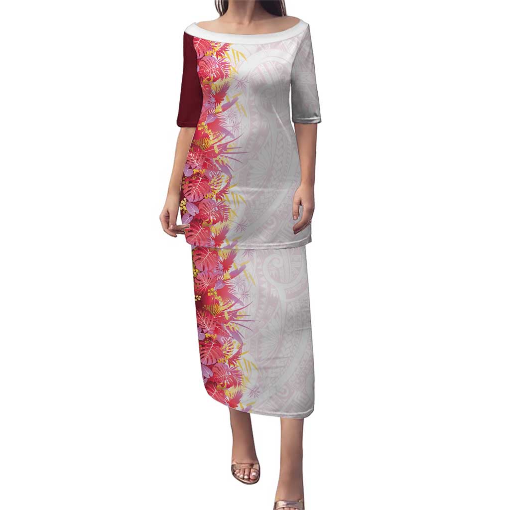 Hawaii Tropical Plant Akala Puletasi Vibrant Polynesian Pattern LT01 Long Dress Pink - Polynesian Pride