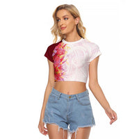 Hawaii Tropical Plant Akala Raglan Cropped T Shirt Vibrant Polynesian Pattern LT01 Female Pink - Polynesian Pride