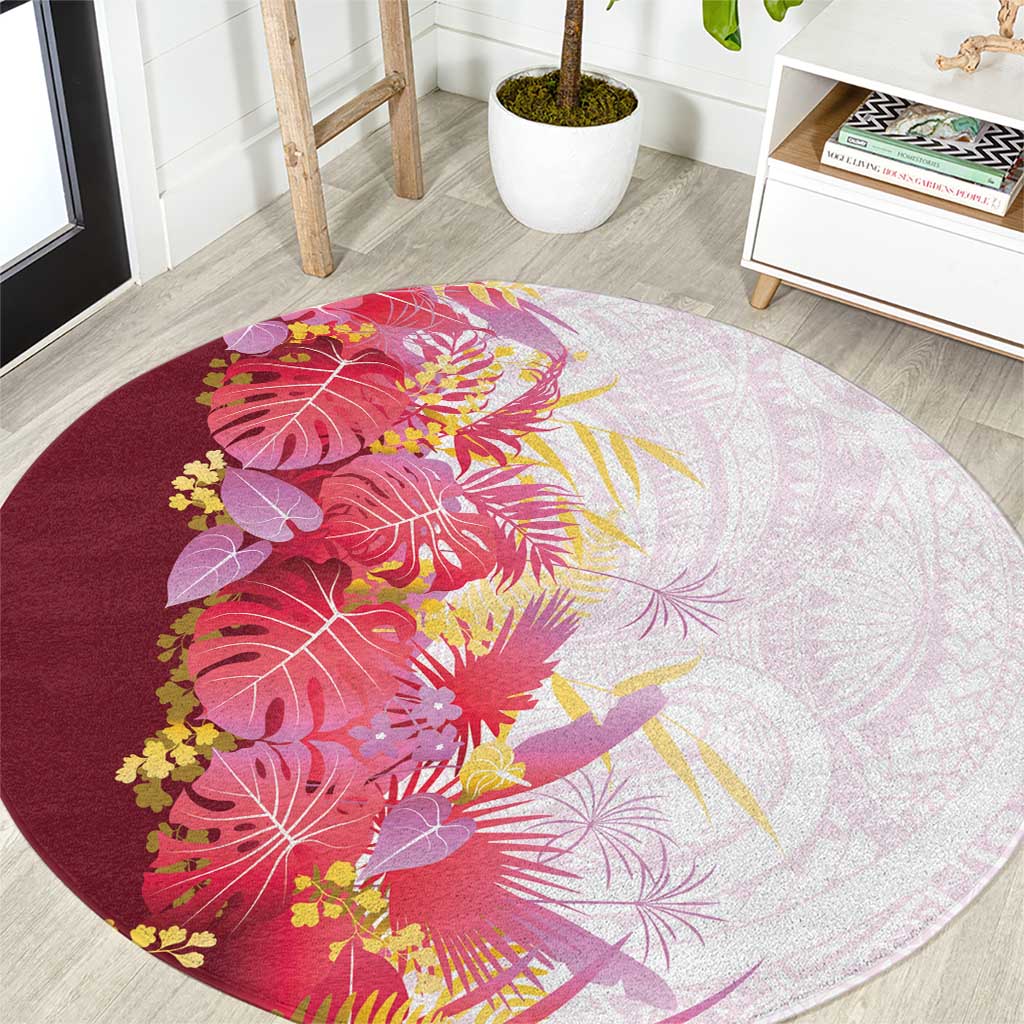 Hawaii Tropical Plant Akala Round Carpet Vibrant Polynesian Pattern LT01 Pink - Polynesian Pride