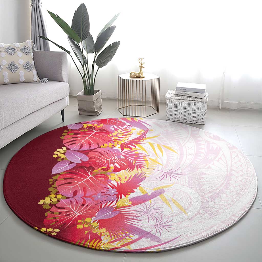 Hawaii Tropical Plant Akala Round Carpet Vibrant Polynesian Pattern LT01 - Polynesian Pride