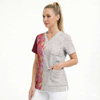 Hawaii Tropical Plant Akala Scrub Top Vibrant Polynesian Pattern