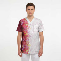 Hawaii Tropical Plant Akala Scrub Top Vibrant Polynesian Pattern