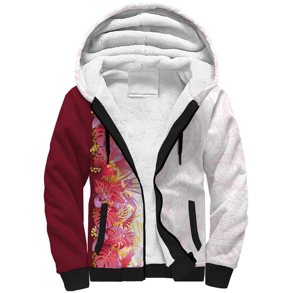Hawaii Tropical Plant Akala Sherpa Hoodie Vibrant Polynesian Pattern LT01 Unisex Pink - Polynesian Pride