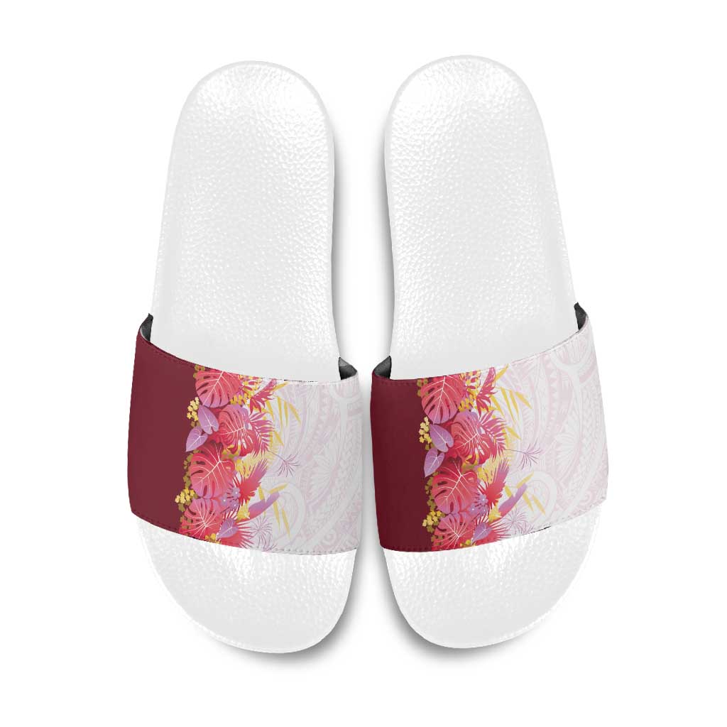 Hawaii Tropical Plant Akala Slide Sandals Vibrant Polynesian Pattern LT01 Pink - Polynesian Pride