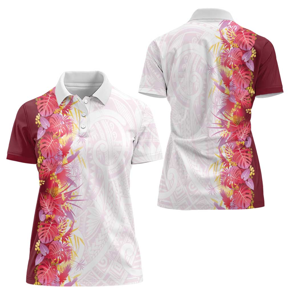 Hawaii Tropical Plant Akala Women Polo Shirt Vibrant Polynesian Pattern LT01 - Polynesian Pride