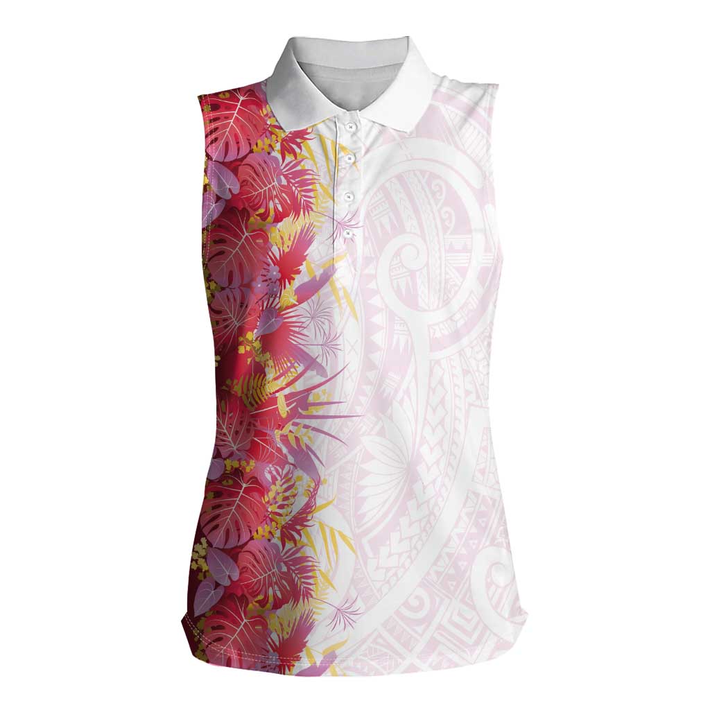 Hawaii Tropical Plant Akala Women Sleeveless Polo Shirt Vibrant Polynesian Pattern LT01 Female Pink - Polynesian Pride