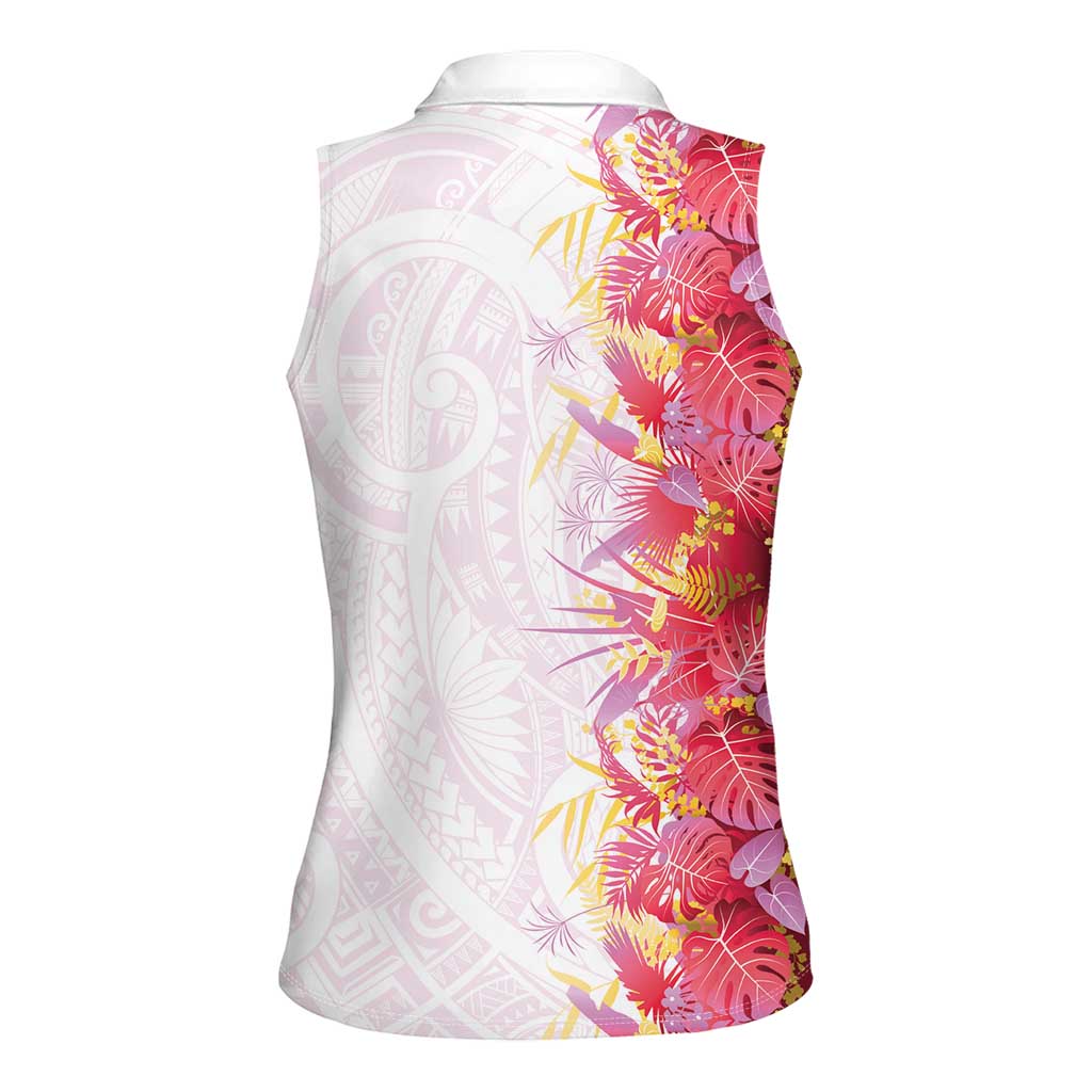 Hawaii Tropical Plant Akala Women Sleeveless Polo Shirt Vibrant Polynesian Pattern