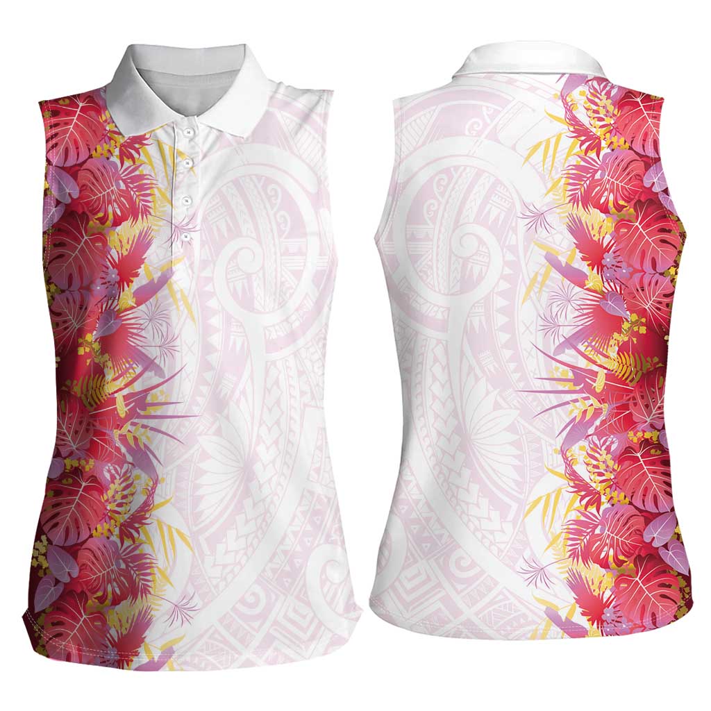 Hawaii Tropical Plant Akala Women Sleeveless Polo Shirt Vibrant Polynesian Pattern