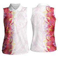 Hawaii Tropical Plant Akala Women Sleeveless Polo Shirt Vibrant Polynesian Pattern
