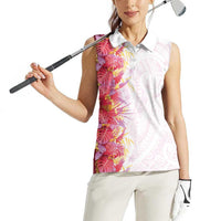 Hawaii Tropical Plant Akala Women Sleeveless Polo Shirt Vibrant Polynesian Pattern