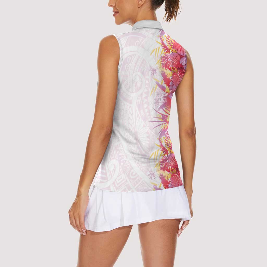 Hawaii Tropical Plant Akala Women Sleeveless Polo Shirt Vibrant Polynesian Pattern