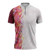 Hawaii Tropical Plant Akala Zipper Polo Shirt Vibrant Polynesian Pattern