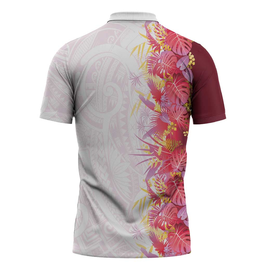 Hawaii Tropical Plant Akala Zipper Polo Shirt Vibrant Polynesian Pattern