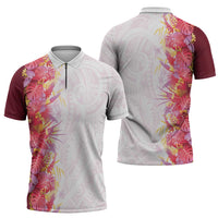 Hawaii Tropical Plant Akala Zipper Polo Shirt Vibrant Polynesian Pattern