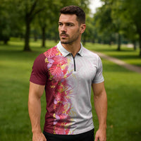 Hawaii Tropical Plant Akala Zipper Polo Shirt Vibrant Polynesian Pattern