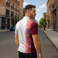 Hawaii Tropical Plant Akala Zipper Polo Shirt Vibrant Polynesian Pattern