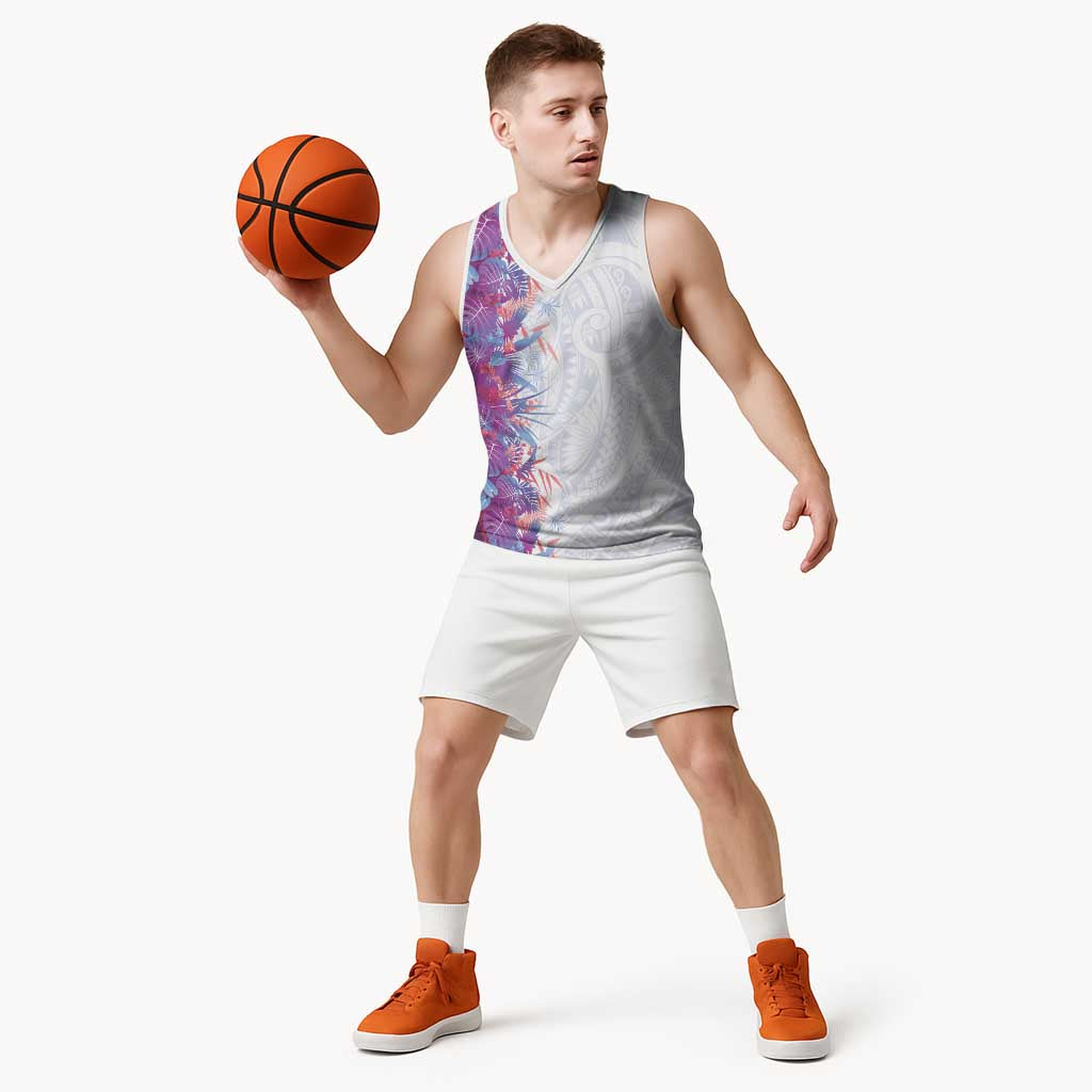 Hawaii Tropical Plant Poni Basketball Jersey Vibrant Polynesian Pattern