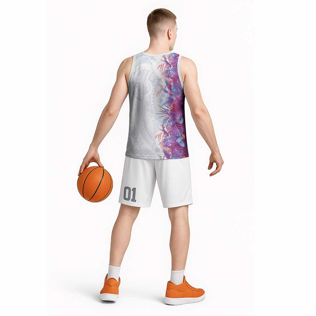 Hawaii Tropical Plant Poni Basketball Jersey Vibrant Polynesian Pattern