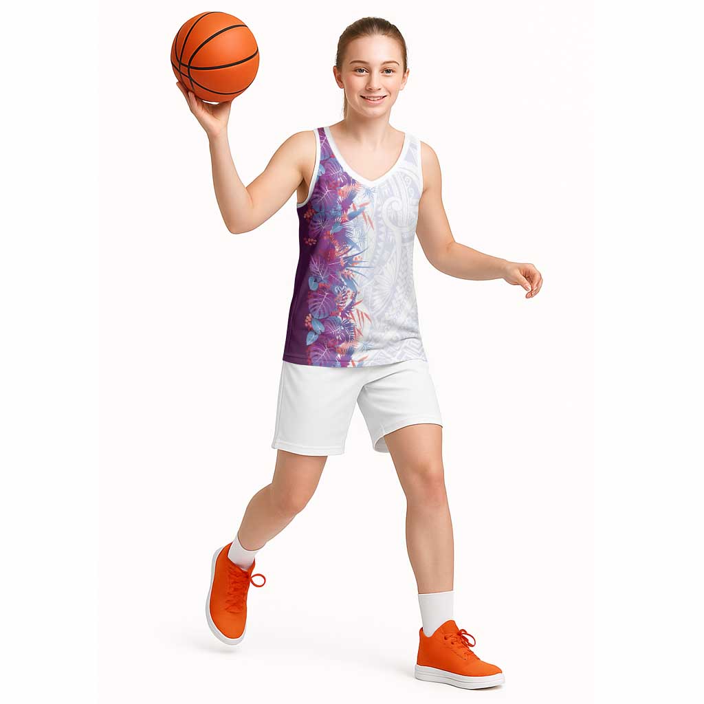Hawaii Tropical Plant Poni Basketball Jersey Vibrant Polynesian Pattern