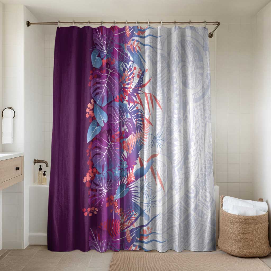 Hawaii Tropical Plant Poni Bathroom Set Vibrant Polynesian Pattern LT01 Shower Curtain Only Purple - Polynesian Pride