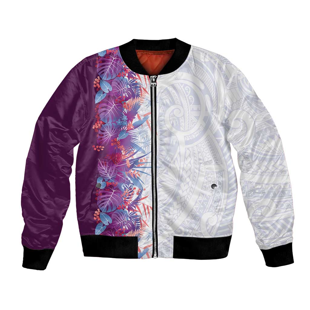 Hawaii Tropical Plant Poni Bomber Jacket Vibrant Polynesian Pattern LT01 Unisex Purple - Polynesian Pride