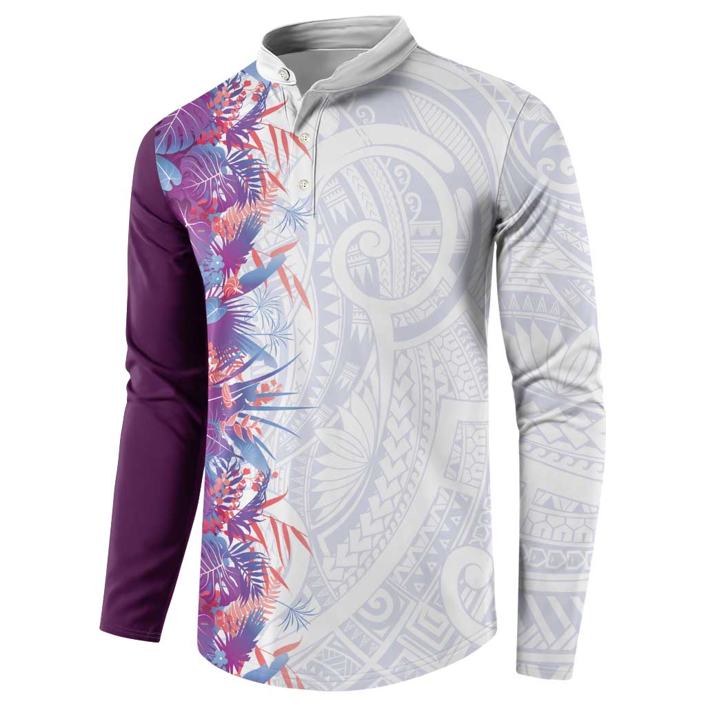Hawaii Tropical Plant Poni Button Sweatshirt Vibrant Polynesian Pattern LT01 - Polynesian Pride