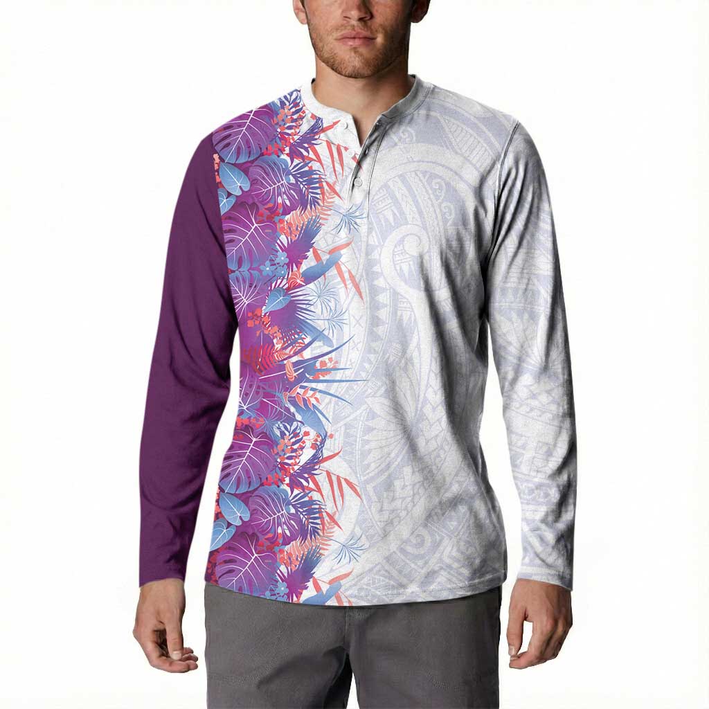 Hawaii Tropical Plant Poni Button Sweatshirt Vibrant Polynesian Pattern LT01 - Polynesian Pride